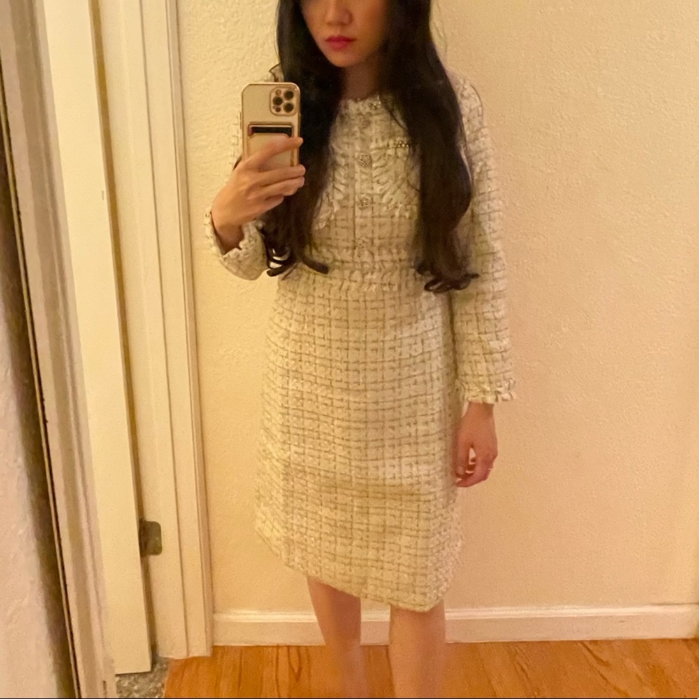 Tweed dress white and gold